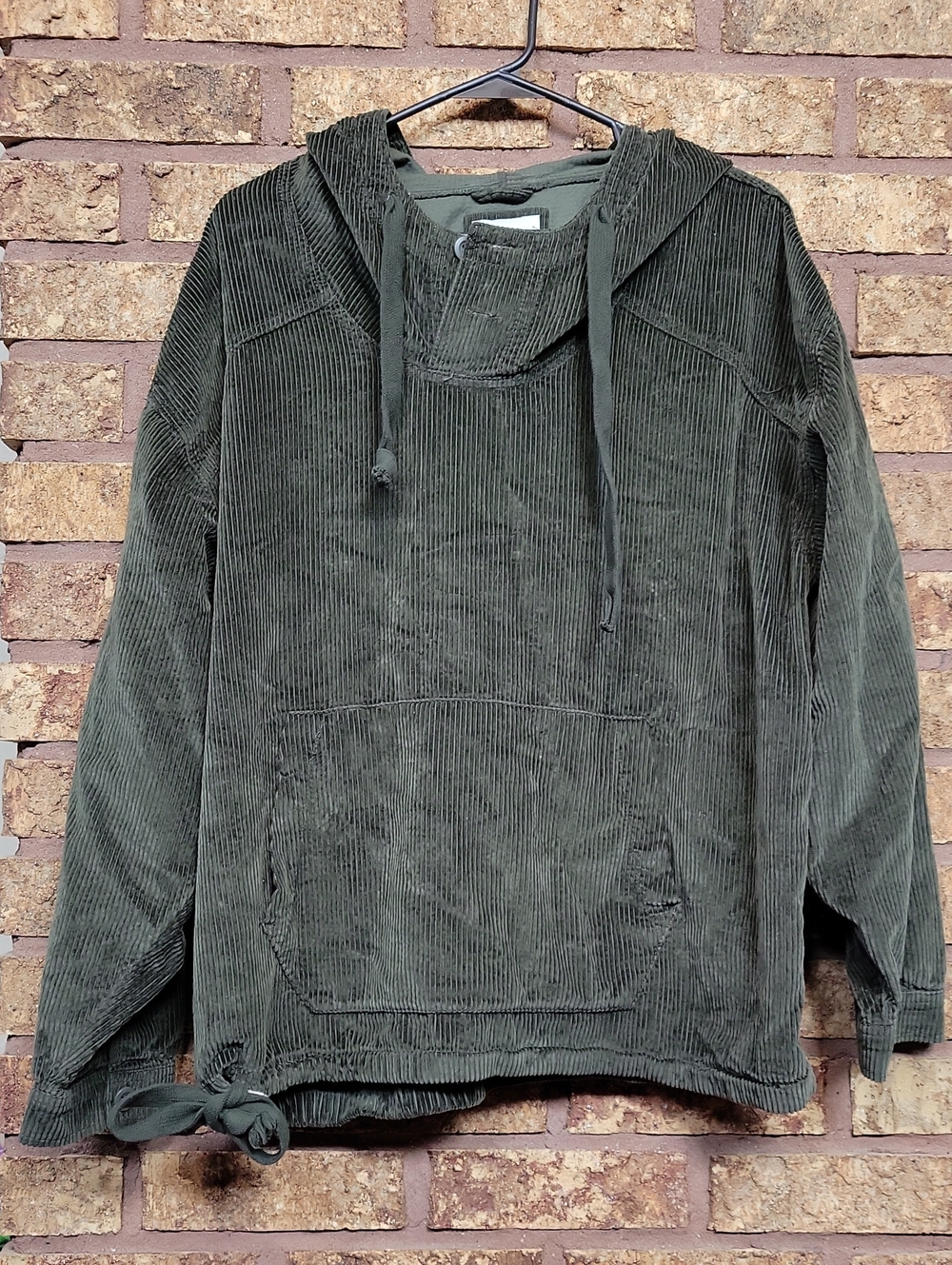 American Eagle Outfitters Olive Green Corduroy Hooded Pullover Cotton Size XL